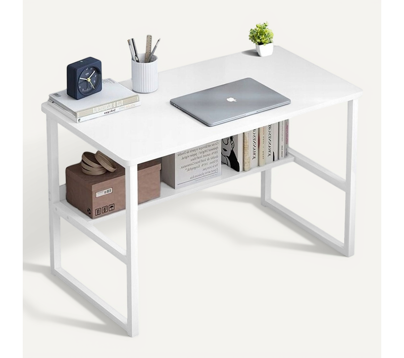Bureau D'ordinateur Loft Blanc Pour Adolescents Avec Étagère Moderne 100 Cm