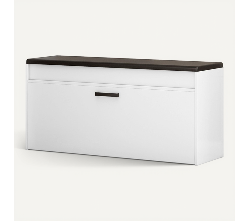 Armoire à Chaussures Blanche Avec Siège Et Rangement, Grande, 2 Étagères, S'ouvre, 100 Cm