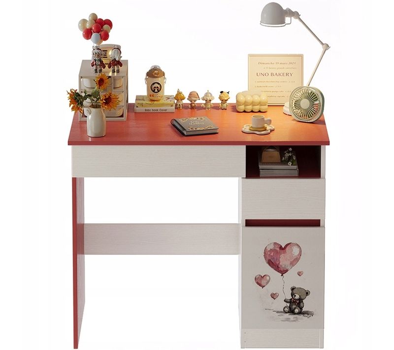 Bureau Pour Enfant Rose Ours Pour Fille Moderne Étagère Tiroir 90 Cm