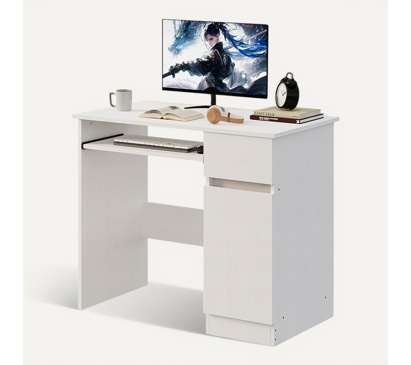 Bureau D'ordinateur Blanc Moderne Pour Adolescents Avec Tiroir Et Étagère