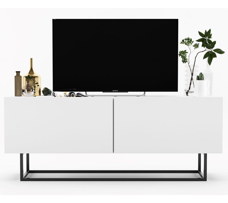 Meuble TV Enjoy Blanc Mat 120 Cm Cadre En Métal Noir