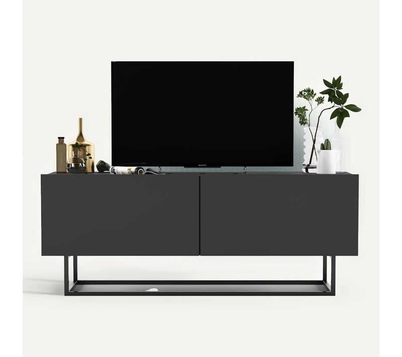 Meuble TV Enjoy Graphite Mat 120 Cm Cadre En Métal Noir