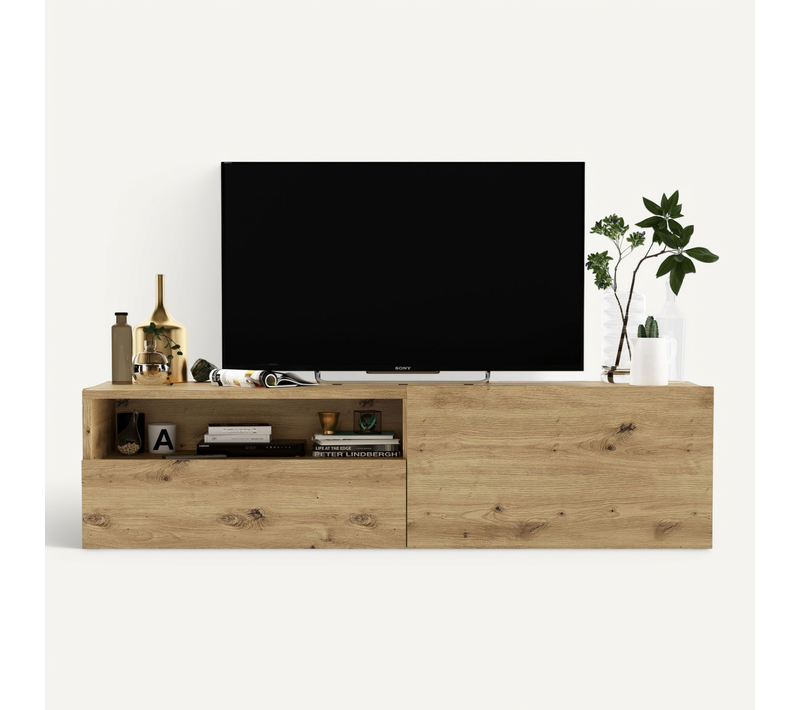 Meuble TV Suspendu Enjoy Avec Tiroir Chêne Artisanal Mat 120 Cm