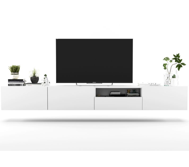 Meuble TV Enjoy Avec Tiroir Blanc Mat 240 Cm Cadre En Métal Noir