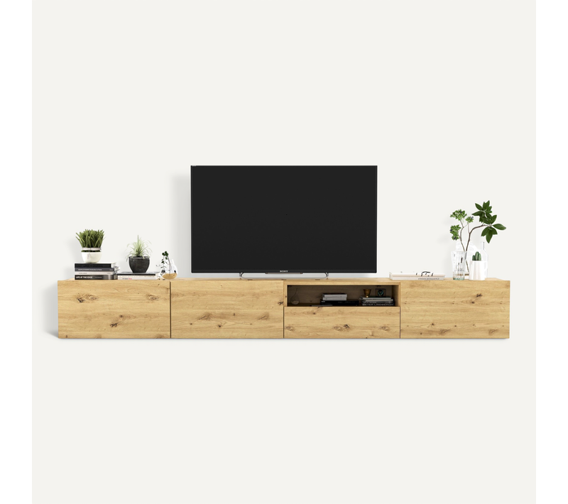 Meuble TV Enjoy Avec Tiroir Chêne Artisanal Mat 240 Cm Cadre En Métal Noir