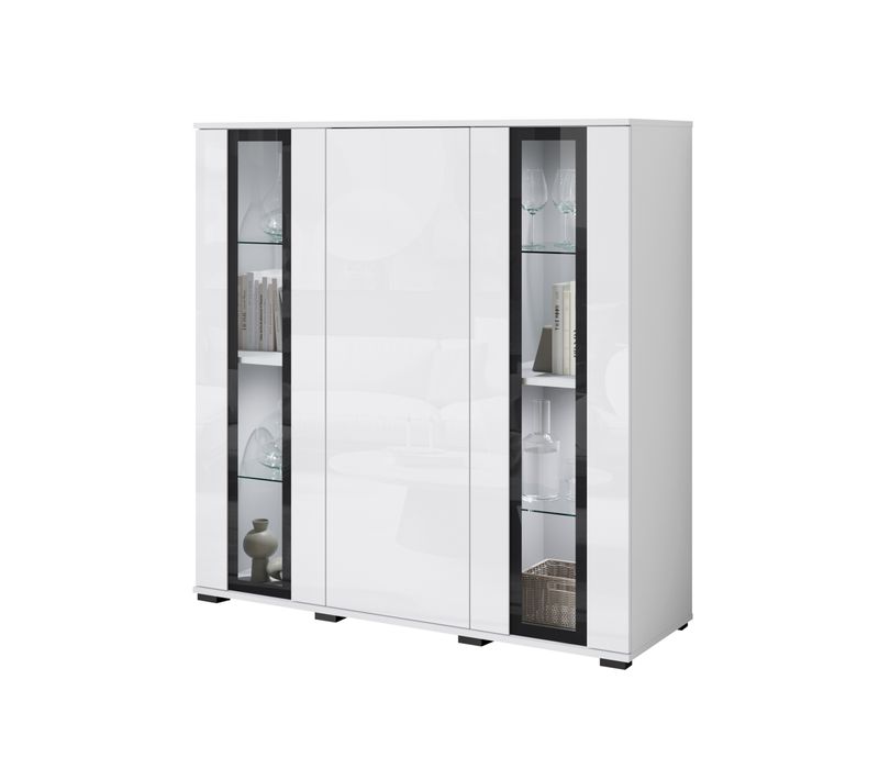 Highboard 120 Cm Vitrine Blanc Mat / Blanc Brillant