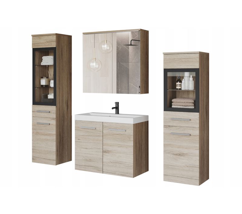 Salle De Bain Suspendue Lavabo 2 Colonnes + Armoire Miroir San Remo Mat