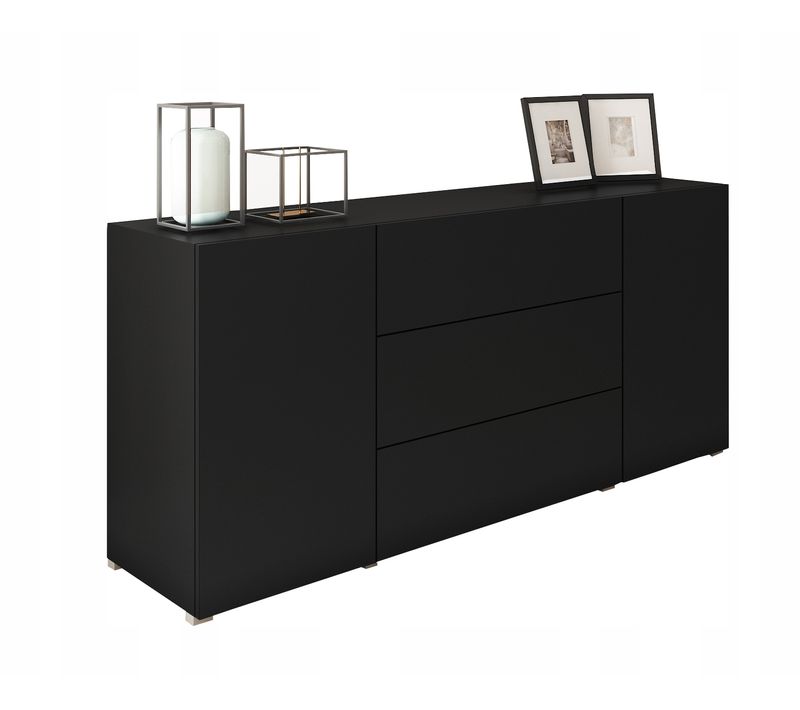 Buffet 150 Cm 3 Tiroirs 2 Portes Graphite Noir Mat