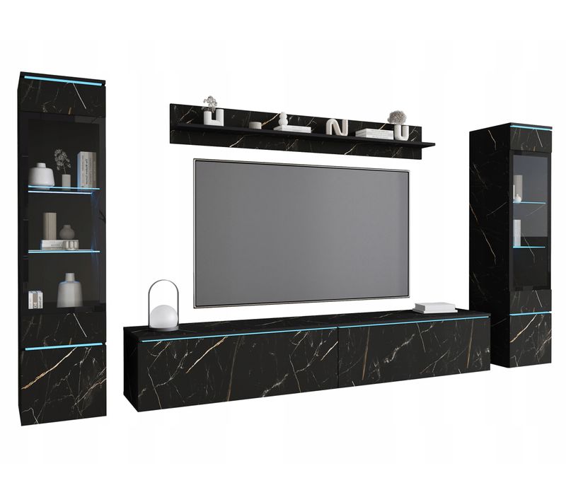 Ensemble Salon 4 éléments: TV 180 + 2 Vitrines + étagère, San Sebastian Mat