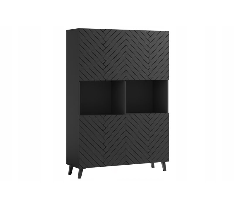 Highboard 160 Cm Sur Pieds, Façades Chevrons, Graphite Noir