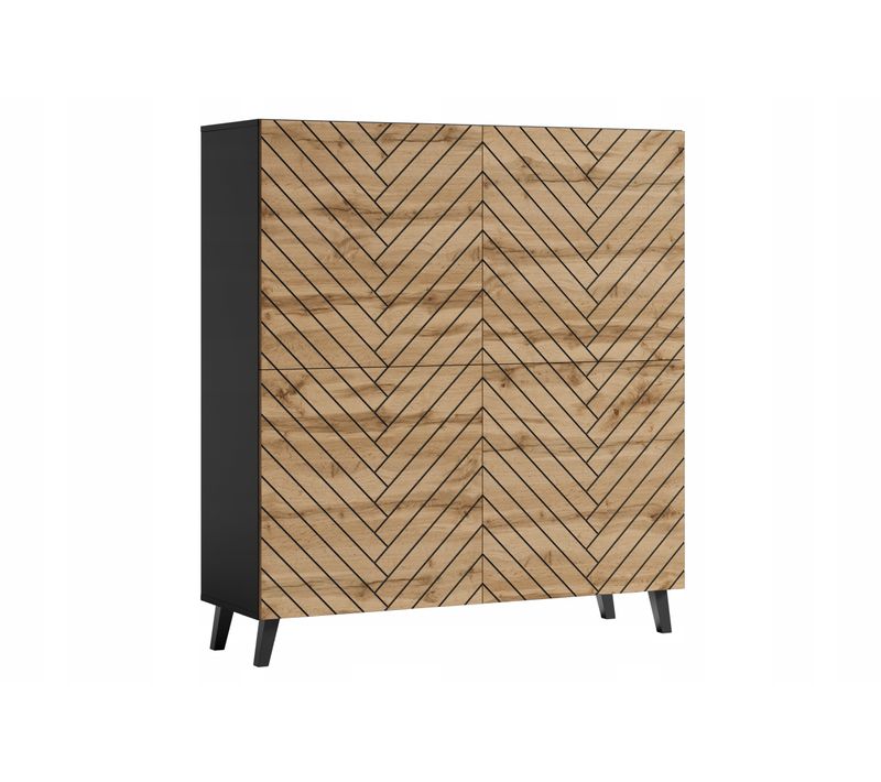 Commode Haute 120 Cm Sur Pieds, Façades Chevrons, Graphite Noir