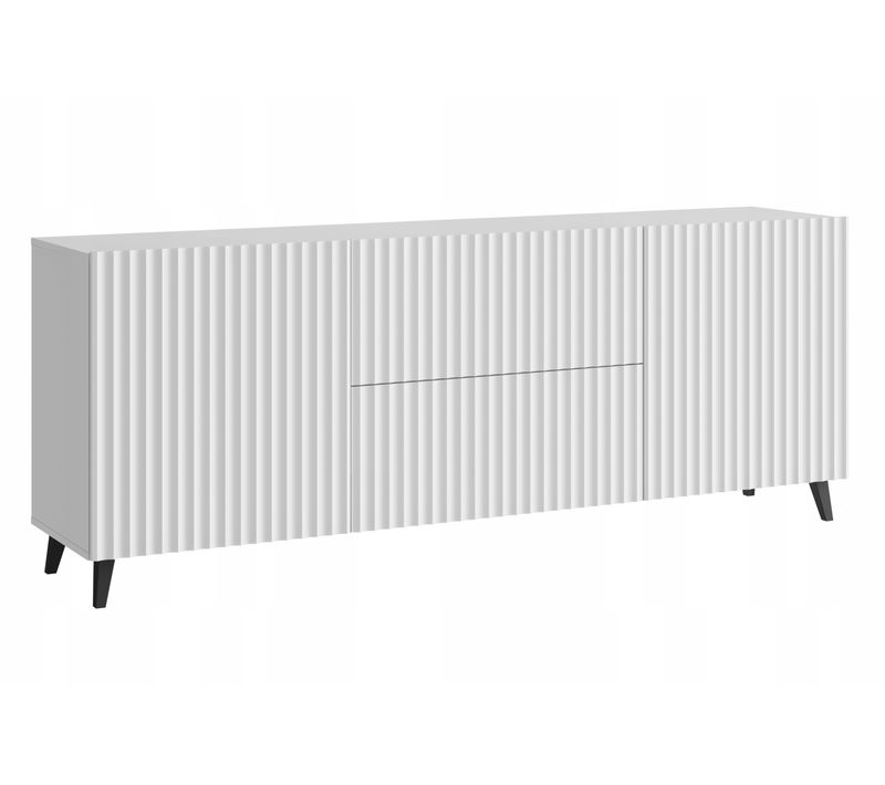 Lowboard TV 180 Cm Rainuré, 2 Tiroirs + 2 Armoires, Blanc