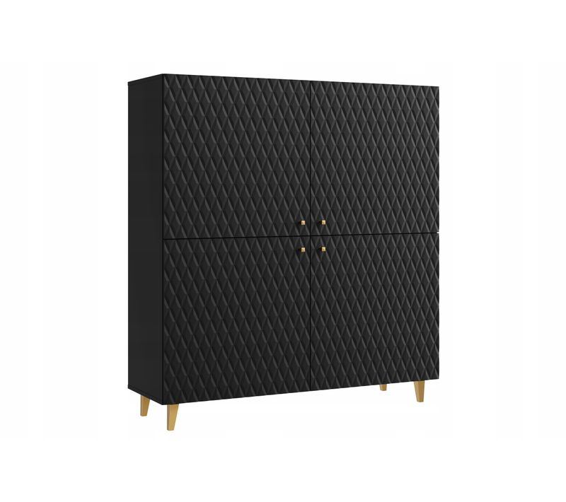 Commode Haute 120 Cm Losanges, Poignées+pieds Dorés, Graphite Noir