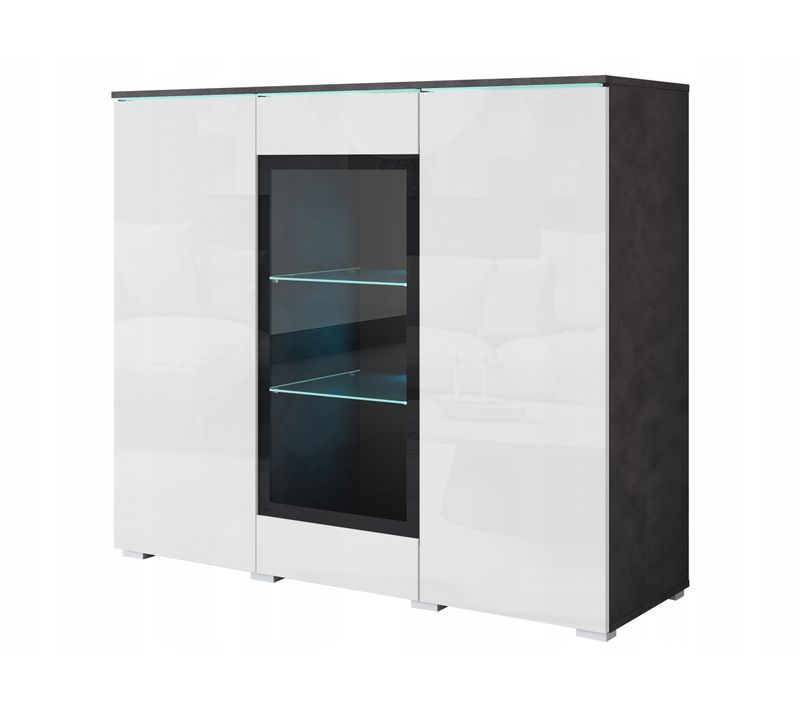 Vitrine Haute 120 Cm 3 Portes, Matera Mat / Blanc Brillant