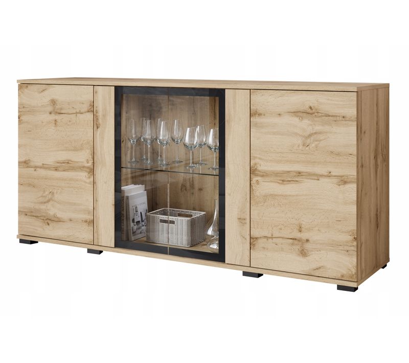 Buffet 150 Cm Vitrine Chêne Wotan Mat