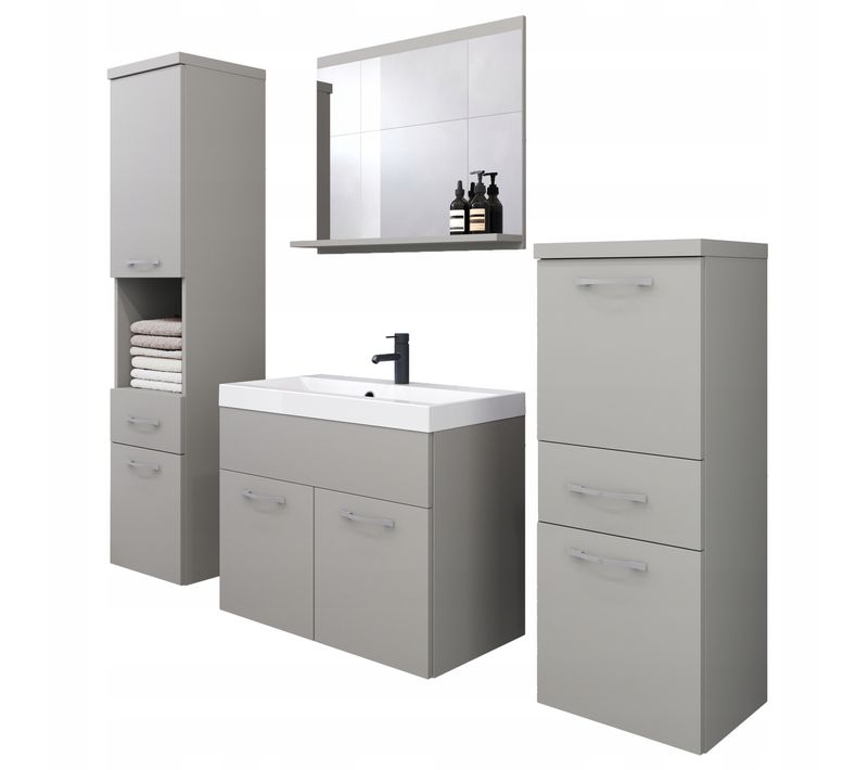 Meubles Salle De Bain Suspendus Lavabo Miroir Colonnes Gris Palladium Mat