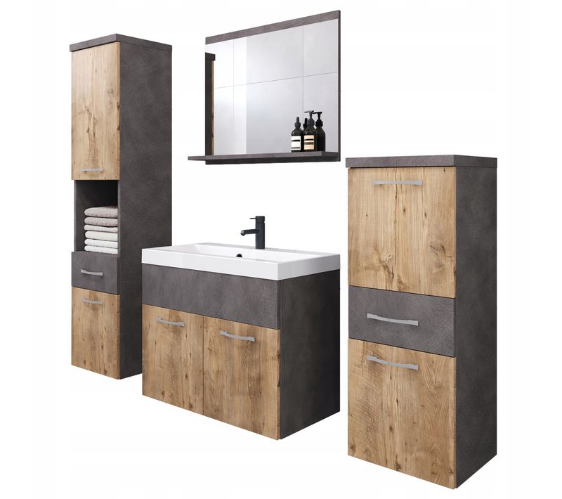 Meubles Salle De Bain Suspendus Lavabo Miroir Colonnes Matera / Châtaignier Mat