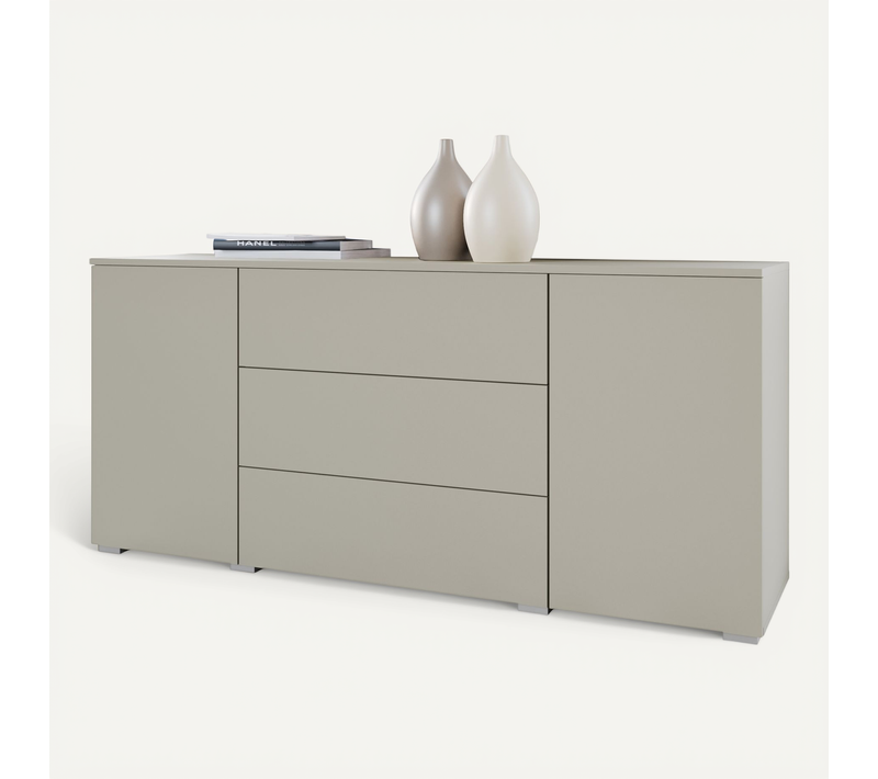 Commode 150 Cm, Tiroirs + Portes, Beige Cachemire Mat