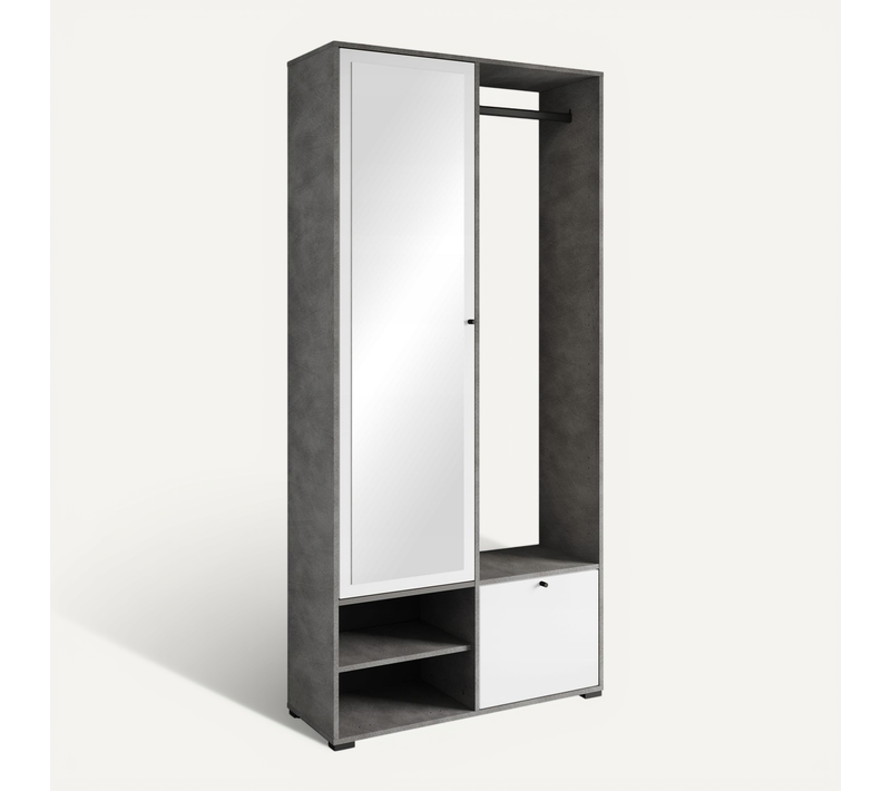 Armoire Entrée 90 Cm Miroir étagères Tringle Matera / Blanc Mat