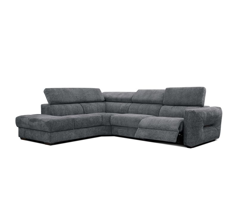 Canapé D'angle Gauche Calvera 5 Places Avec Un Relax Électrique Tissu Gris Foncé
