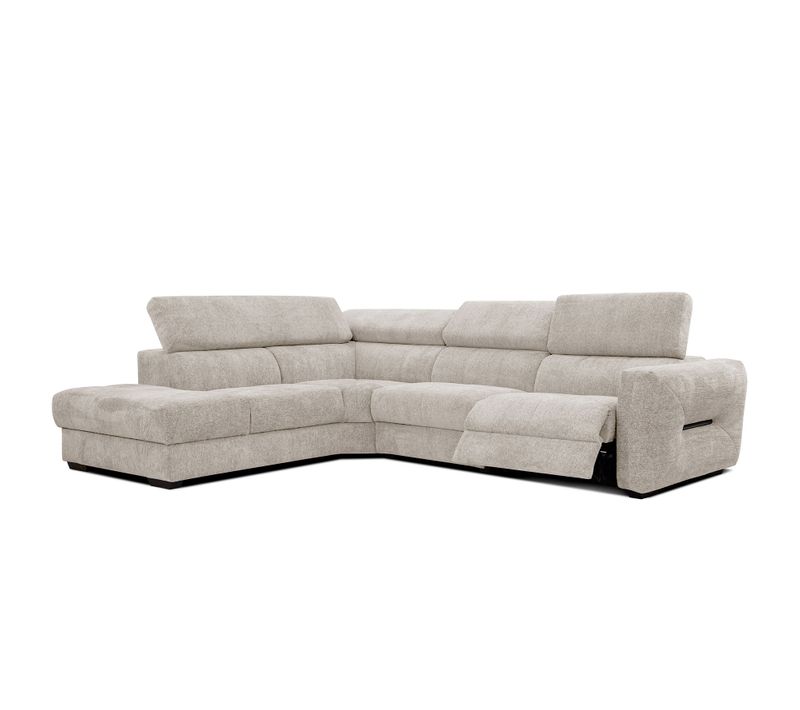 Canapé D'angle Gauche Calvera 5 Places Avec Un Relax Électrique Tissu Beige