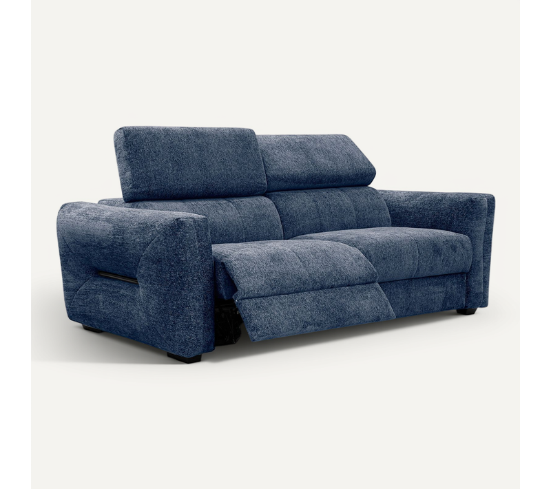 Canapé Droit Calvera 3 Places Avec Un Relax électrique à Gauche Tissu Bleu Foncé