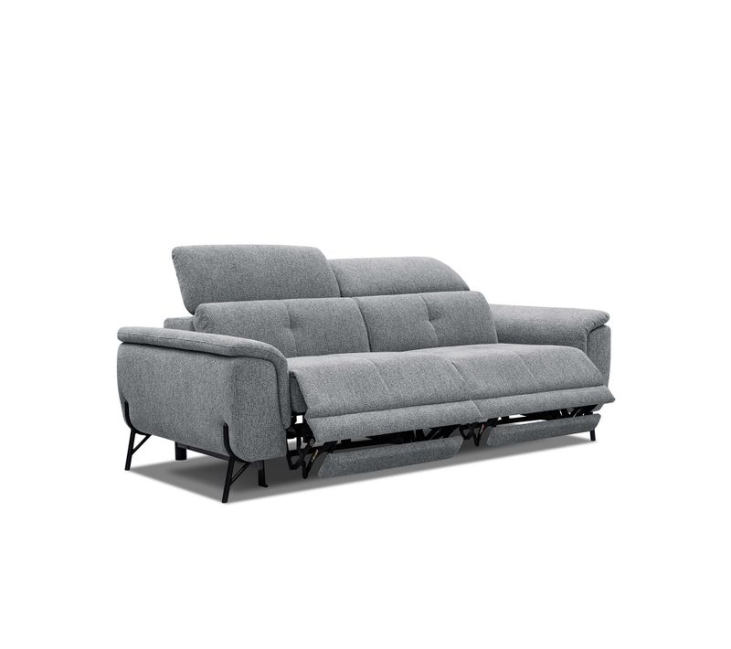 Canapé Droit 3 Places Avec 2 Relaxe Électriques Avena, Tissu Gris