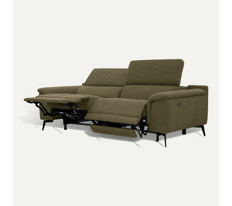 Canapé Droit Fiero 3 Places Avec 2 Relax  électriques Tissu Vert