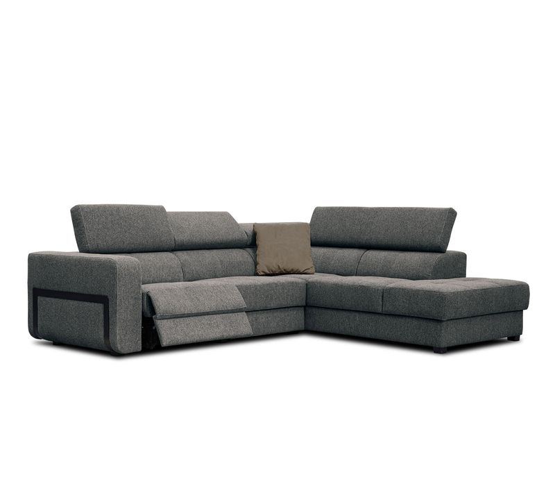 Canapé D'angle Droit Bergo 5 Places Relax Électrique Tissu Gris Foncé Un Coussin Déco
