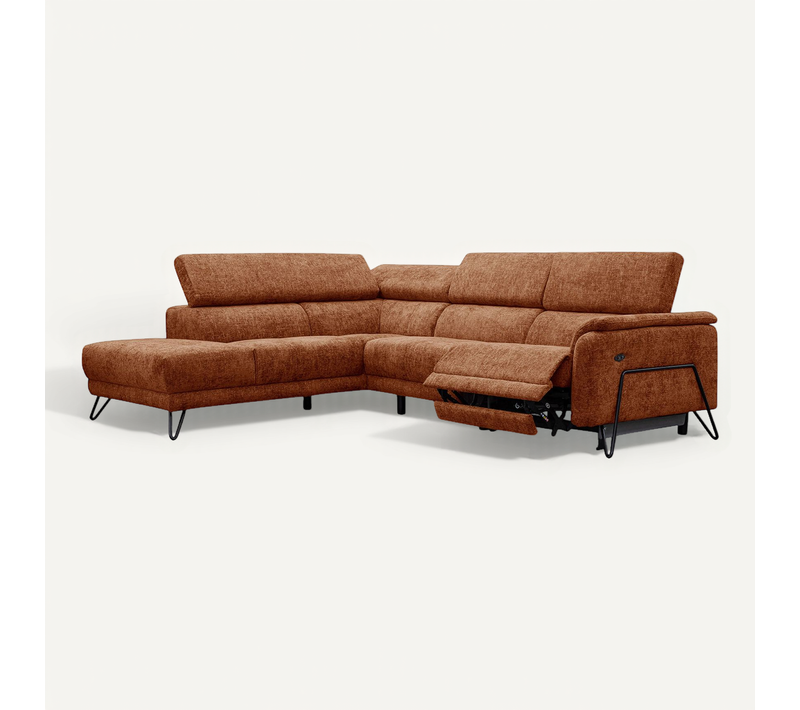 Canapé D'angle Gauche Roden 5 Places Avec Un Relax électrique En Tissu  Rouge Brique