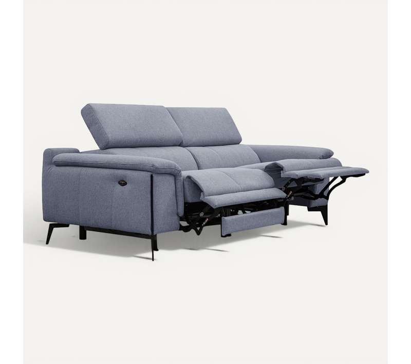 Canapé Droit 3 Places Avec 2 Relax électriques Tissu Bleu Jeans - Matera