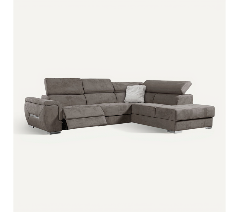 Canapé D'angle Droit 5 Places Avec Un Relaxation Tissu Beige Foncé - Kelte