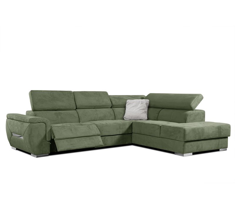 Canapé D'angle Droit 5 Places Avec Un Relaxation Tissu Vert Olive  - Kelte