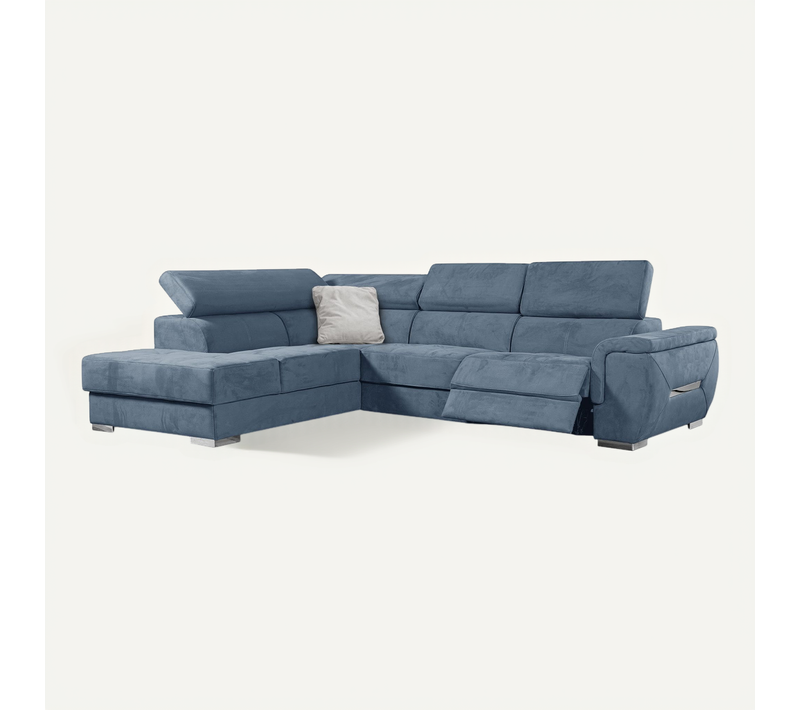 Canapé D'angle Gauche 5 Places Avec Un Relaxation Tissu Bleu - Kelte