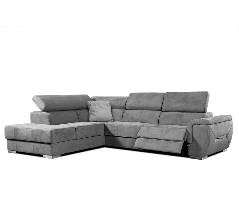 Canapé D'angle Gauche 5 Places Avec Un Relaxation Tissu Gris Foncé - Kelte