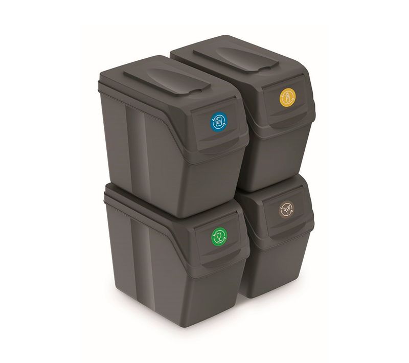 Lot De 4 Cubes De Recyclage 80 L Sortibox En Plastique Gris 4 X 20 L