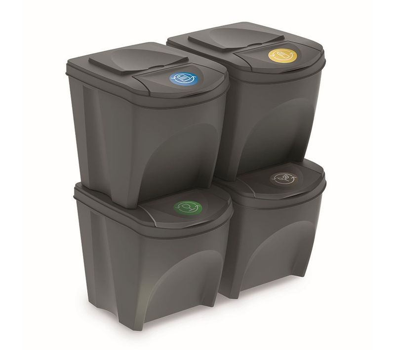 Lot De 4 Cubes De Recyclage 100 L Sortibox En Plastique Gris 4 X 25 L