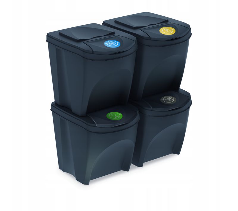 Lot De 4 Cubes De Recyclage 100 L Sortibox En Plastique Anthracite 4 X 25 L