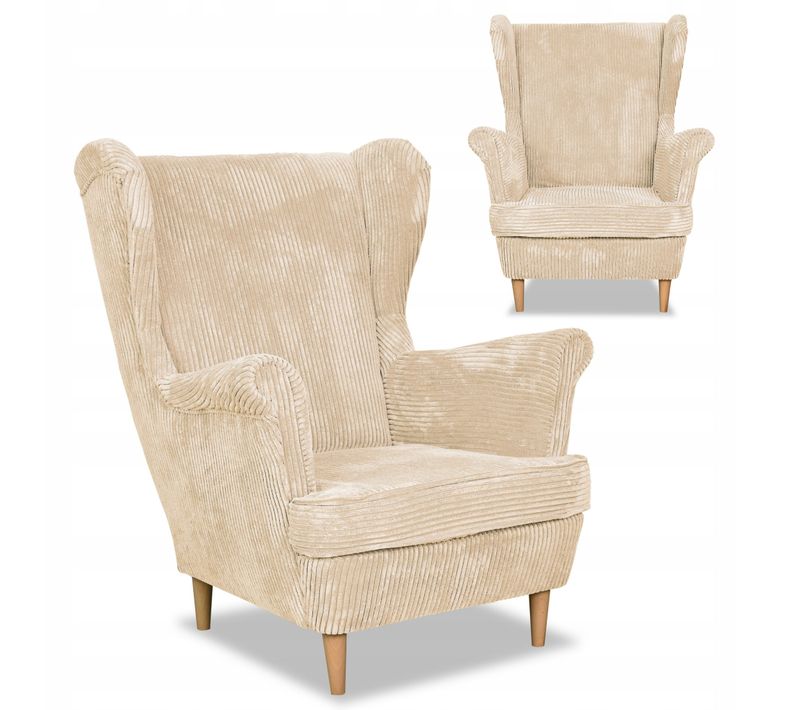Fauteuil à Oreilles Bonito De Style Scandinave — Velours Côtelé Beige Clair, Doux Et Confortable