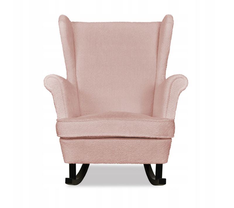 Fauteuil à Oreilles Bella à Bascule — Scandinave, Velours Rose Poudré Clair