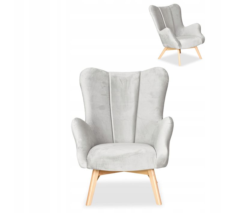 Fauteuil Scandinave à Oreilles Vika, Coque Profilée Au Style Coquille, Gris Clair