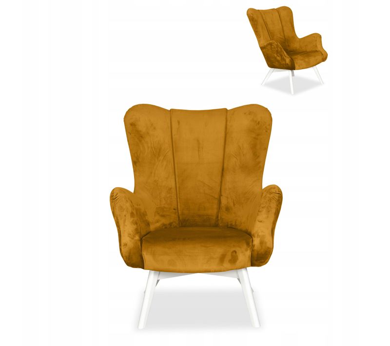 Fauteuil Scandinave à Oreilles Vika, Coque Profilée En Forme De Coquillage, Jaune Doré