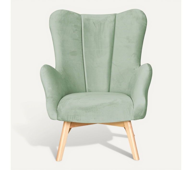Fauteuil Scandinave à Oreilles Vika, Profilé — Vert Menthe-pistache