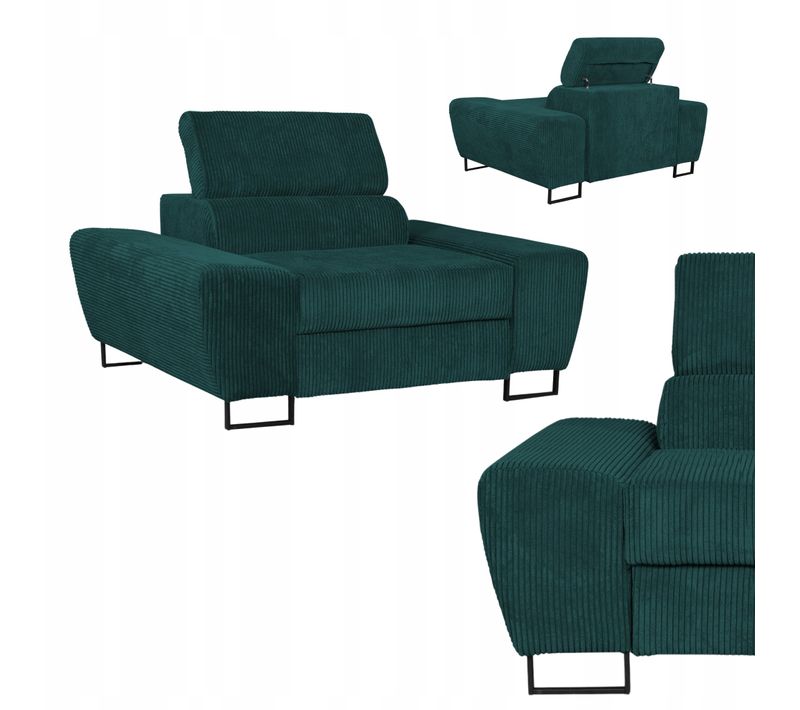 Fauteuil De Relaxation Savio Pour Le Salon, En Velours Côtelé Vert, Doté D'un Appui‑tête Réglable.