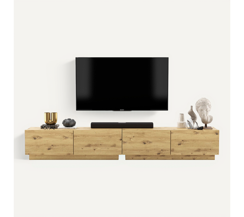 Meuble TV Enjoy Chêne Artisanal Mat 240 Cm Sur Socle