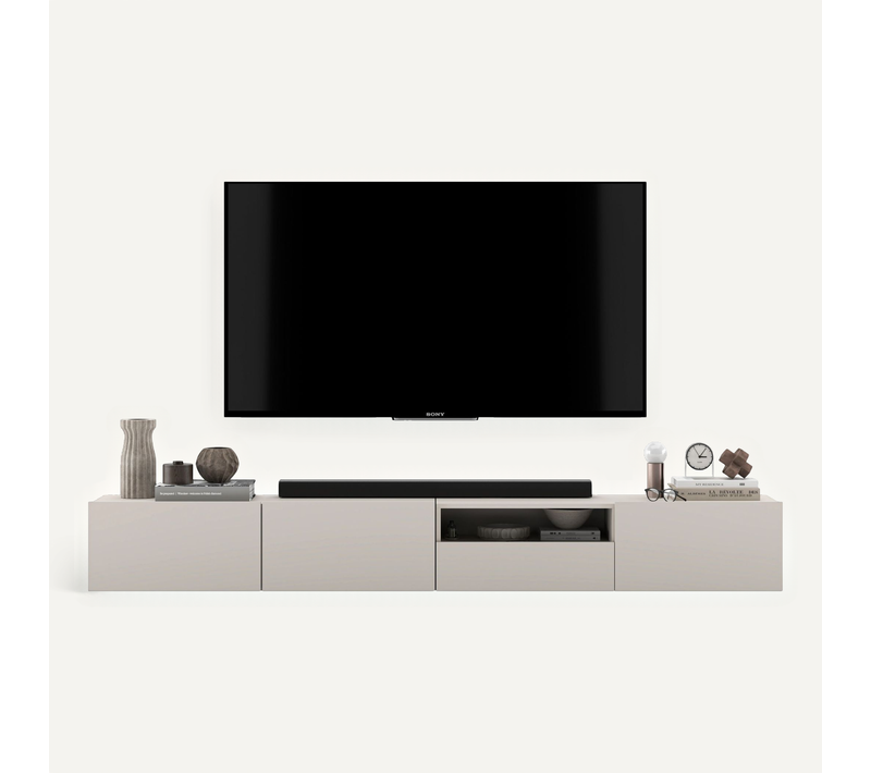 Meuble TV Enjoy Avec Tiroir Cachemire Mat 240 Cm Cadre En Métal Noir