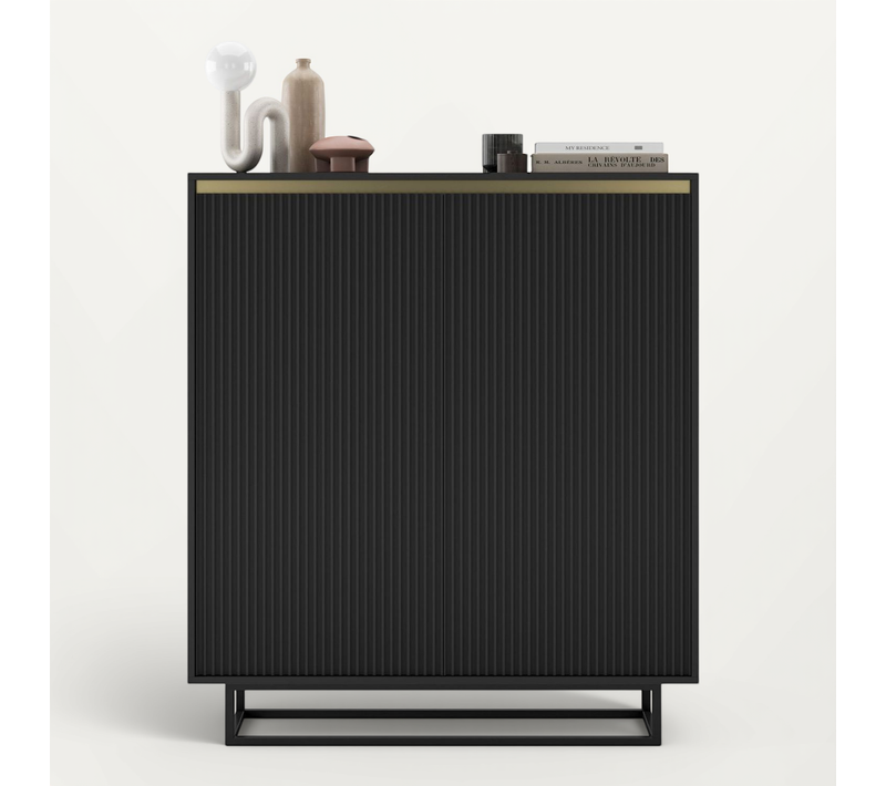 Buffet Selene Façades Rainurées Noir Mat 111 Cm Cadre En Métal Noir