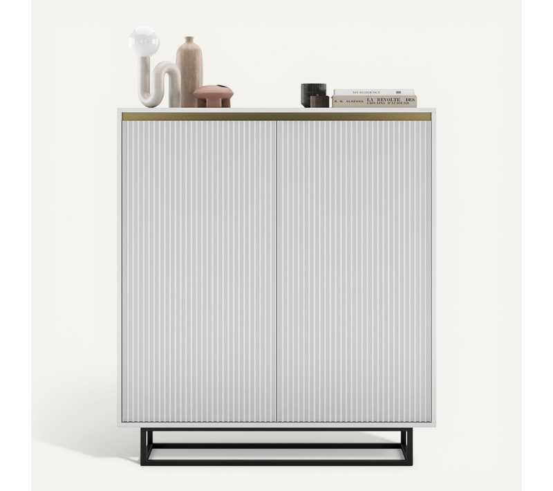 Buffet Selene Façades Rainurées Blanc Mat 111 Cm Cadre En Métal Noir