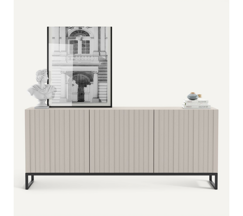 Buffet Elpis Façades Rainurées Cachemire Mat 168 Cm Cadre En Métal Noir