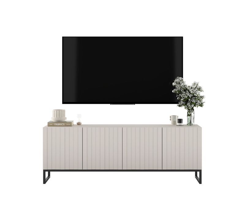 Meuble TV Elpis Façades Rainurées Cachemire Mat 150 Cm Cadre En Métal